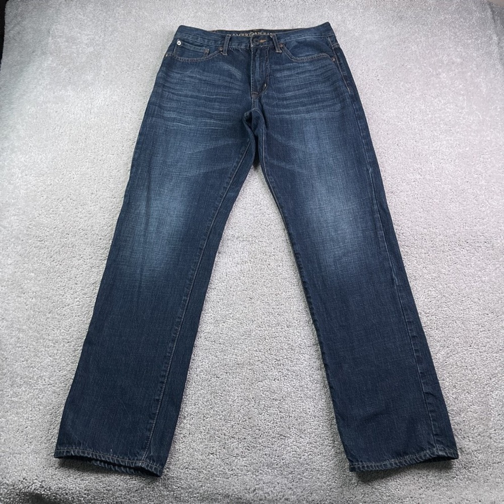 American Eagle Jeans Mens 32x34 Blue Relaxed Straight Dark Wash Cotton Denim